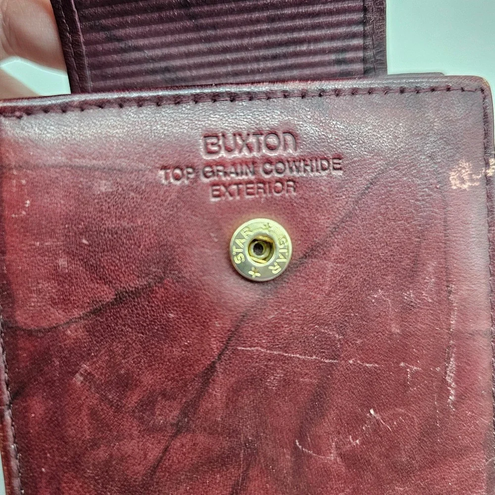 Buxton Vintage Burgundy Top Grain Cowhide Leather Bifold Wallet with Coin Pocket